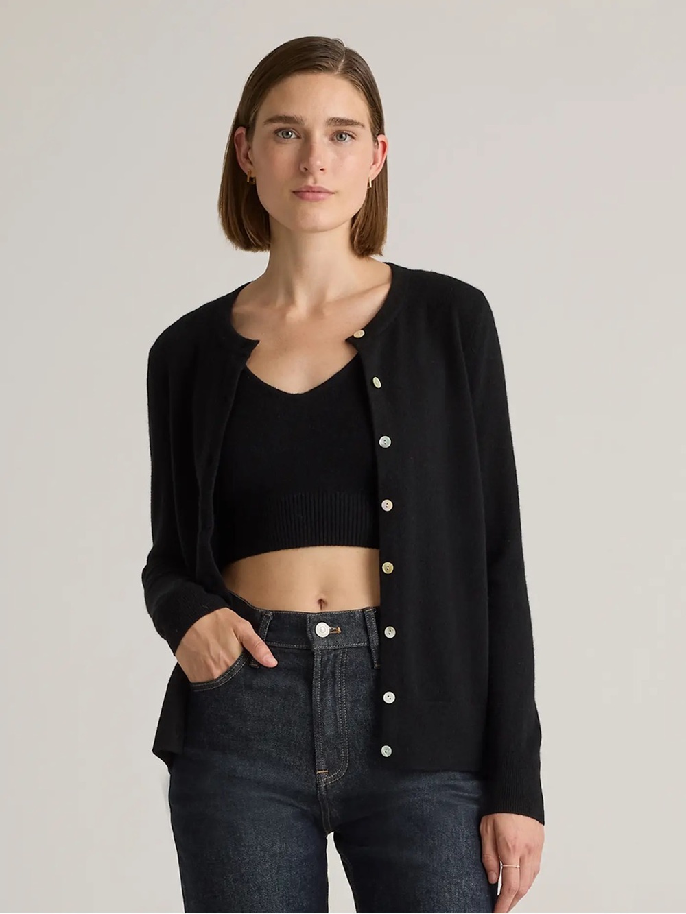 Quince Mongolian Cashmere Black Cardigan Sweater - Picture 2 of 7